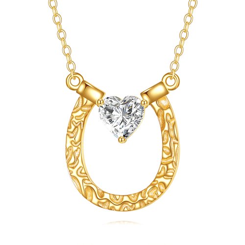 14K Gold Heart Shaped Moissanite Horseshoe Pendant Necklace