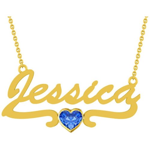 10K Gold Heart Personalized Birthstone With Personalized Classic Name Pendant Necklace For Women