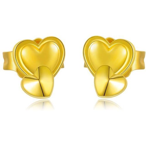 18K Gold Heart Stud Earrings For Women