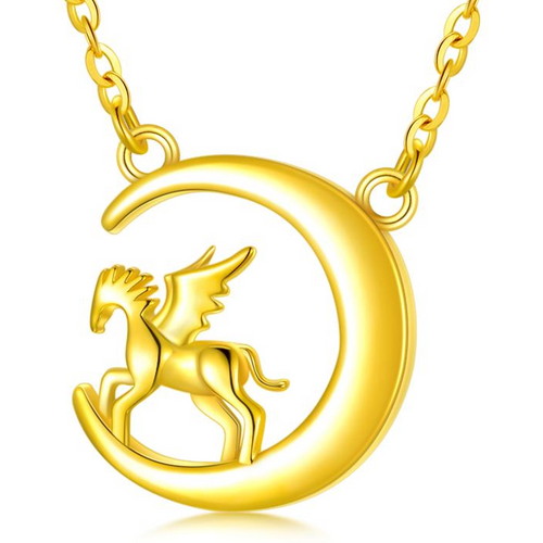 18K Gold Horse & Moon Pendant Necklace