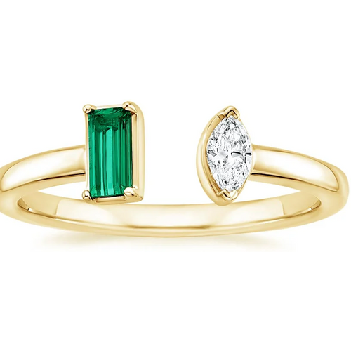 18K Gold 0.25 CT Marquise Cut Lab Created Diamond & 0.25 CT Emerald Cut Lab Created Emerald Open Band