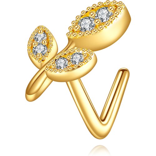 14K Gold Cubic Zirconia Leaves Nose Ring