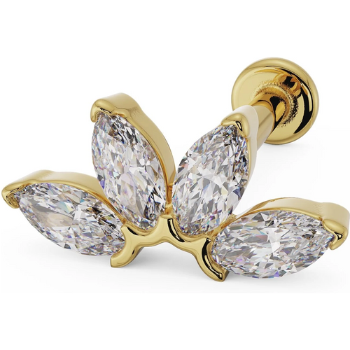 Sterling Silver with Yellow Gold Plated Marquise Cut Moissanite Helix Piercing