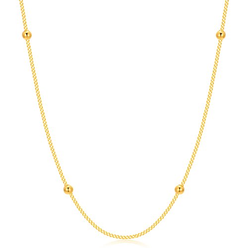 18K Gold 3 mm Ball Beads Station Choke Cuban chain Necklace