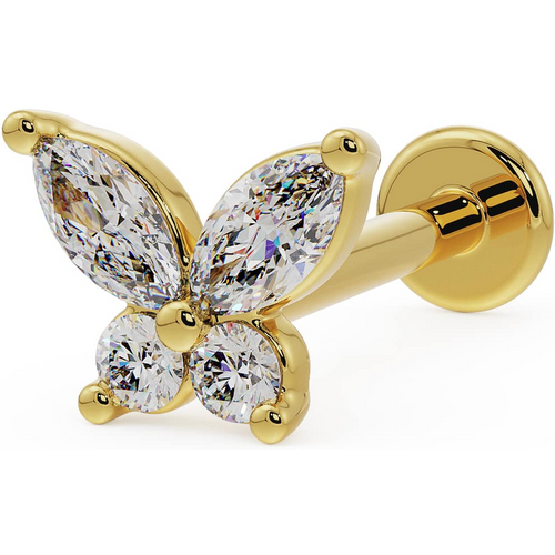 Sterling Silver with Yellow Gold Plated Moissanite Butterfly Helix Piercing