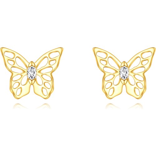 14K Gold Moissanite Butterfly Stud Earrings