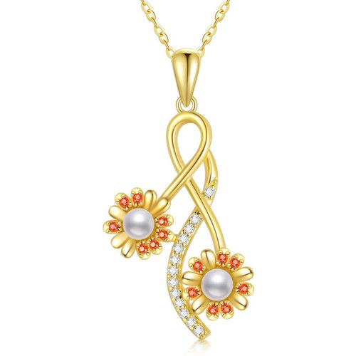 10K Gold Moissanite & Pearl Sunflower Pendant Necklace