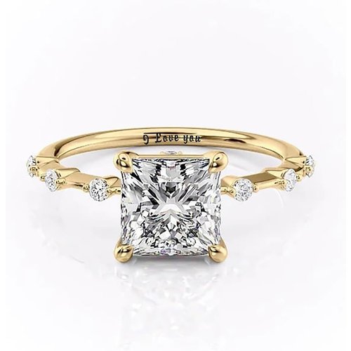 Sterling Silver with Yellow Gold Plated Moissanite Personalized Engraving Engagement Ring