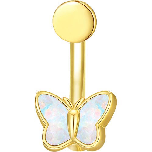 Yellow Gold Plated Opal Butterfly Belly Button Ring