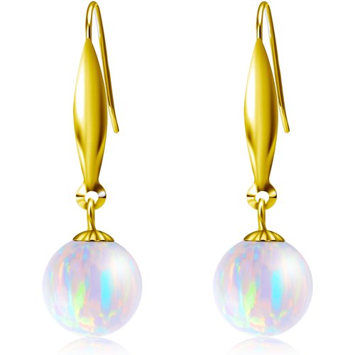 18K Gold Opal Round Drop Earrings