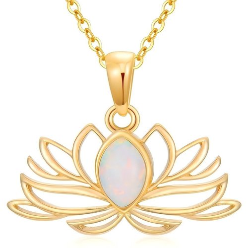10K Gold Opal Lotus Pendant Necklace