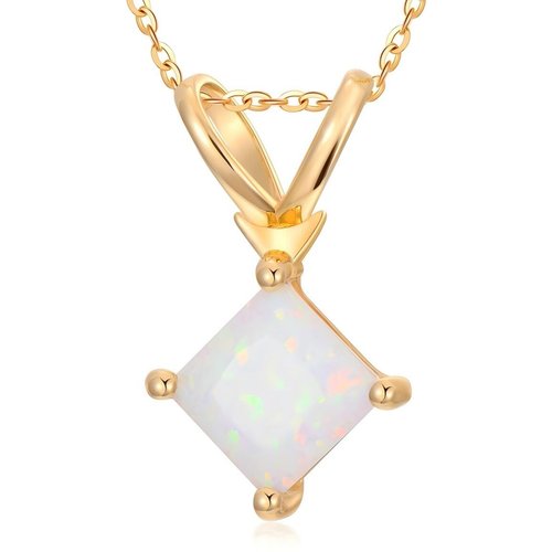 10K Gold Opal Square Pendant Necklace