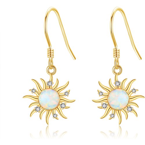 14K Gold Opal Sun Drop Earrings