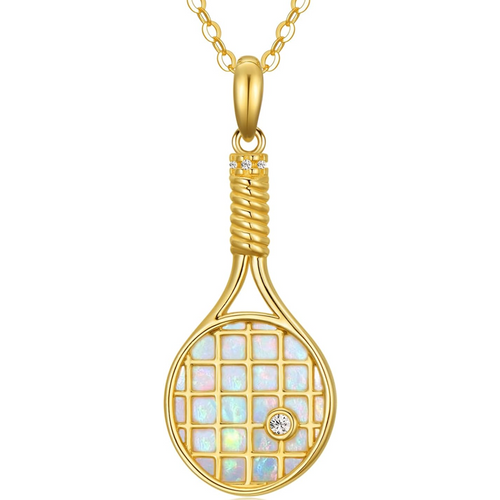 Gold Vermeil Opal Tennis Racket Necklace for Women