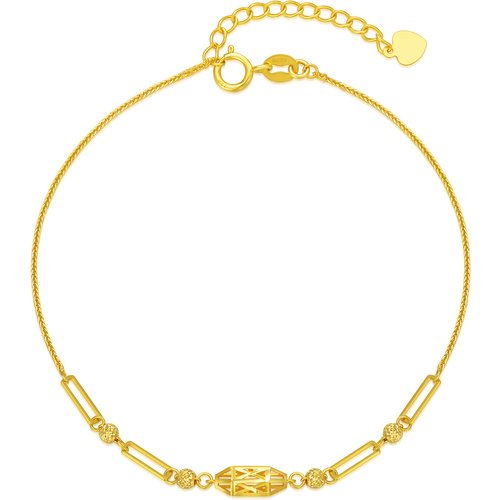 18K Gold Ball & Square Curb Link Chain Bracelet