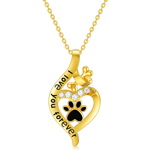Gold Vermeil Paw Bone Infinity Symbol Necklace with Engraved Word for Women