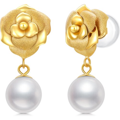 18K Gold Pearl Bead Drop Earrings