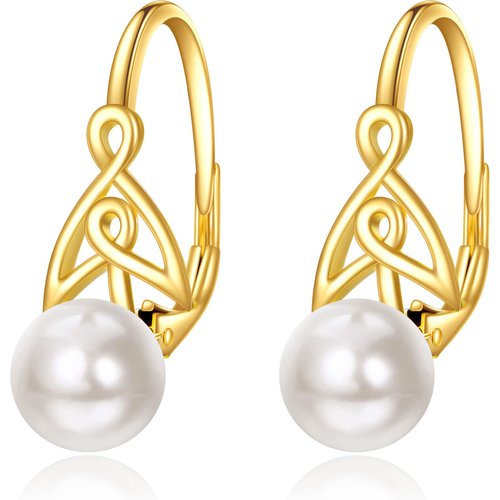 14K Gold Pearl Celtic Knot Hoop Earrings