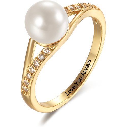 10K Gold Pearl Personalized Engraving Engagement Ring