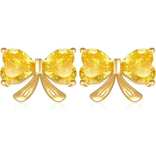 Gold Vermeil Personalized Birthstone & Bow Stud Earrings for Women