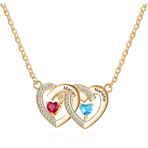 Gold Vermeil Cubic Zirconia Personalized Birthstone Name Heart With Heart Necklace
