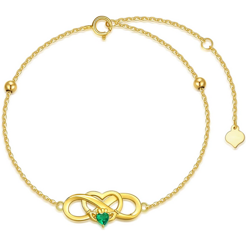 Gold Vermeil Personalized Birthstone Crown Heart Infinity Symbol Bracelet for Women