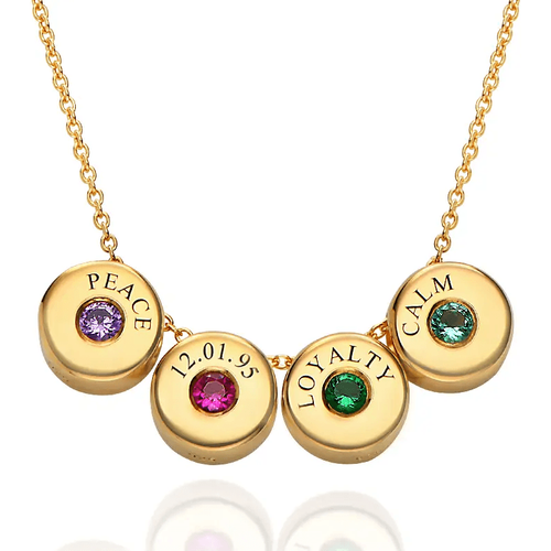 Gold Vermeil Personalized Birthstone & Engraving & Circle Pendant Necklace for Women