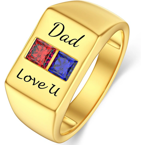 Gold Vermeil Personalized Birthstone Engraving Ring for Men