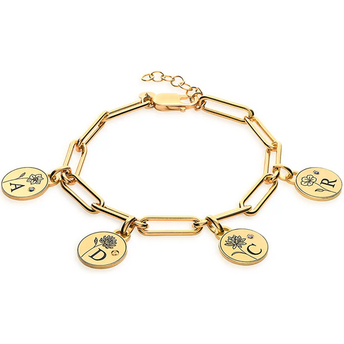 Gold Vermeil Personalized Birthstone & Initial Charm Bracelet for Women