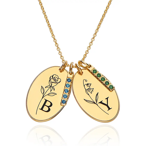 Gold Vermeil Personalized Birthstone & Initial Letter Necklace for Women