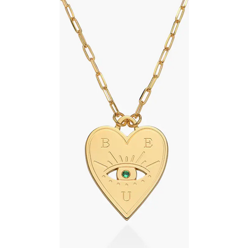 Gold Vermeil Personalized Birthstone Letter & Heart & Evil Eye Pendant Necklace for Women
