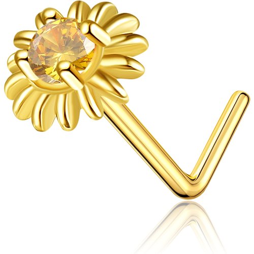 14K Gold Cubic Zirconia & Personalized Birthstone Sunflower Nose Ring