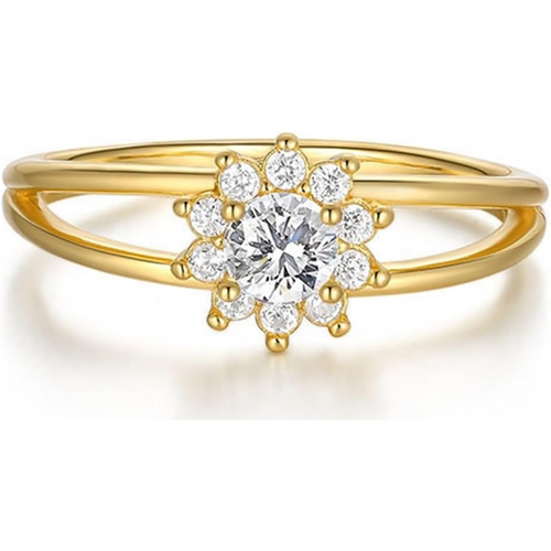 Gold Vermeil Cubic Zirconia & Personalized Birthstone Wildflowers Ring for Women