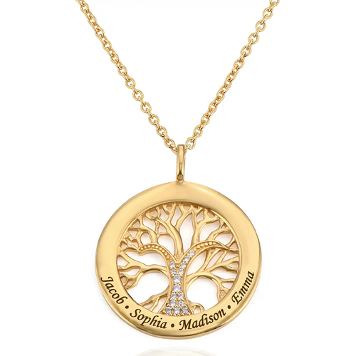Gold Vermeil Personalized Classic Name Tree Of Life Pendant Necklace for Women