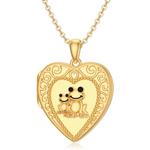 10K Gold Heart Frog Personalised Photo Pendant Necklace For Women