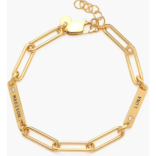 Gold Vermeil Personalized Engraving Cubic Zirconia Charm Bracelet for Women