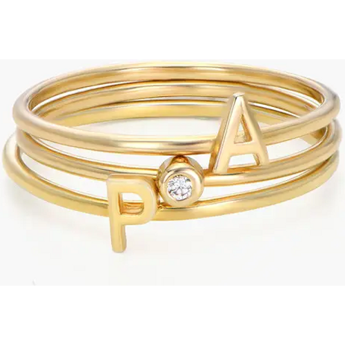 Gold Vermeil Personalized Initial Cubic Zirconia Stacking Ring for Women
