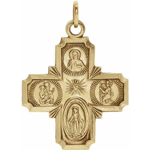 Sterling Silver with Yellow Gold Plated Religious Four 4 Way Medal Pendant Charm Badge Cross Pendant Charms 18mm