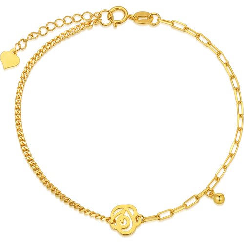 18K Gold Rose & Ball Charm Bracelet