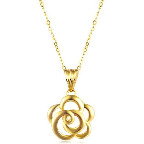 18K Gold Rose Pendant Necklace