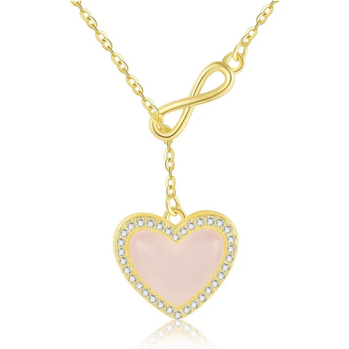 Gold Vermeil Rose Quartz Heart & Infinity Symbol Necklace for Women