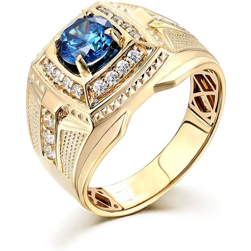 18K Gold Round Cut Sapphire Moissanite Personalized Engraving Ring for Men