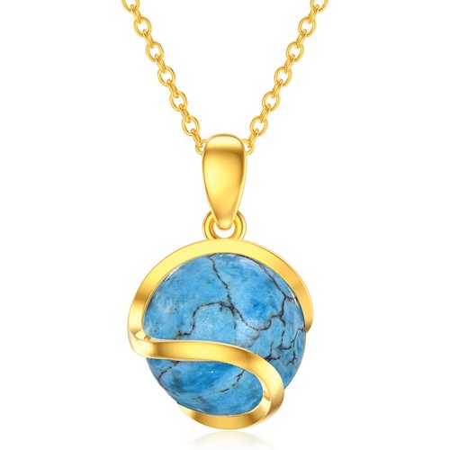 14K Gold Turquoise Bead Pendant Necklace