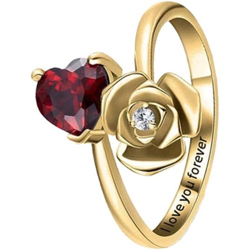 Gold Vermeil Heart Cubic Zirconia Rose & Heart Birthstone Ring