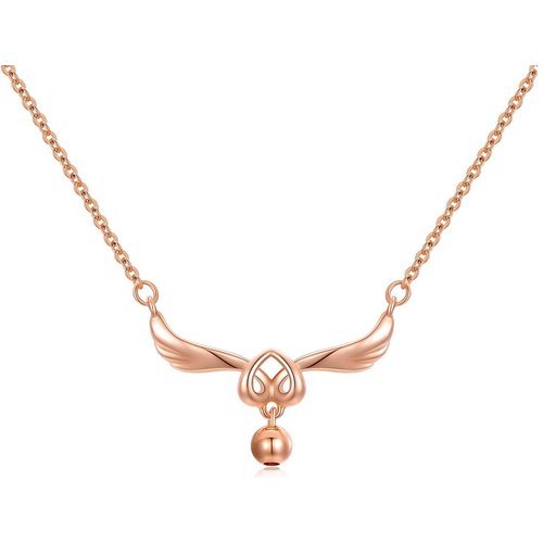 18K Rose Gold Angel Wing & Heart Pendant Necklace