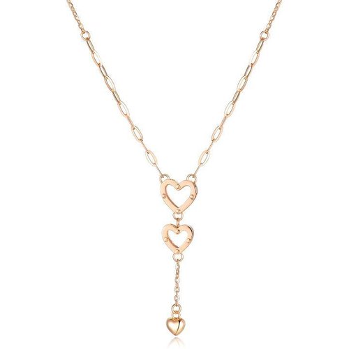 18K Rose Gold Heart With Heart Necklace For Women