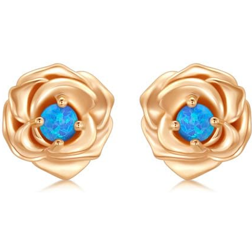 Sterling Silver with Rose Gold Plated Opal Rose Stud Earrings for Women