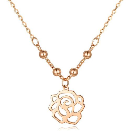18K Rose Gold Flower Pendant Necklace For Women