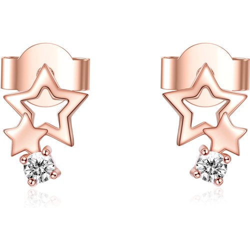 18K Rose Gold Cubic Zirconia Stars Stud Earrings