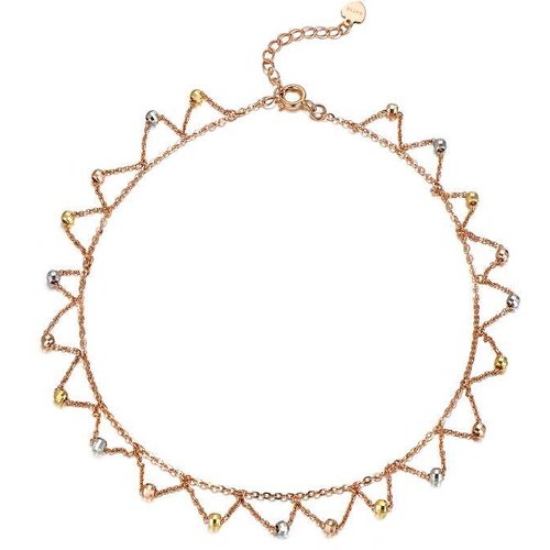18K Silver & Gold & Rose Gold Sisters Single Chain Anklet For Women